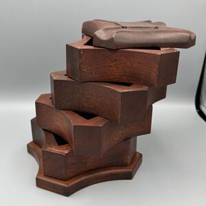 2003 Bombay Wood Tiered Swivel Jewelry Trinket Box 4 Compartments Red Felt Lined